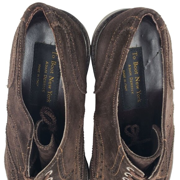 To Boot Adam Derrick Italy Men 11.5 Brown Suede Dress Shoes Wingtip Derby Oxford - Picture 8 of 10